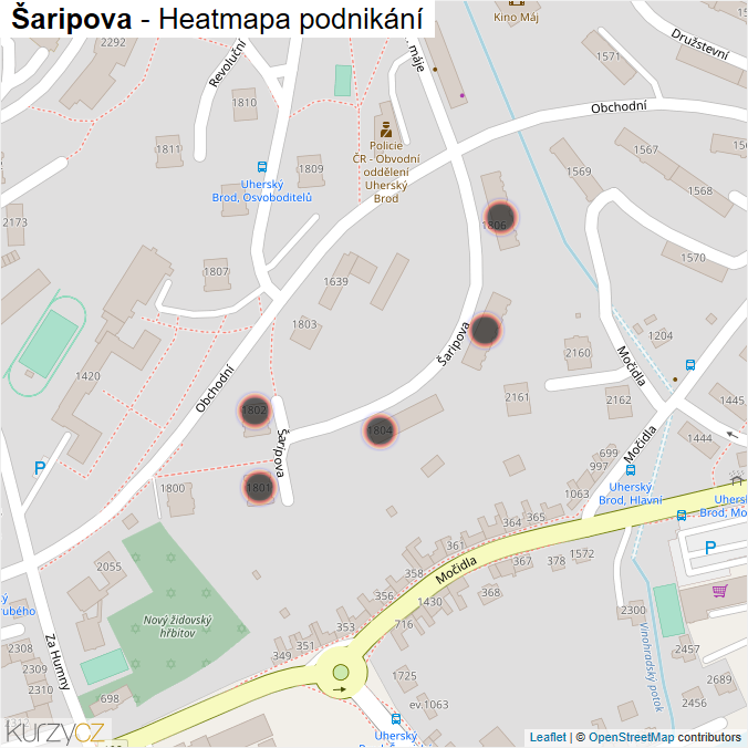 Mapa Šaripova - Firmy v ulici.
