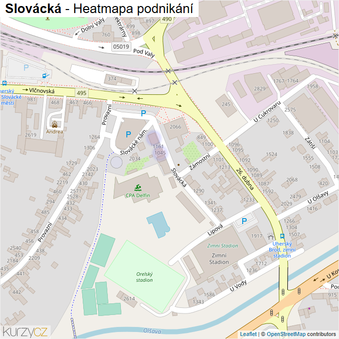 Mapa Slovácká - Firmy v ulici.