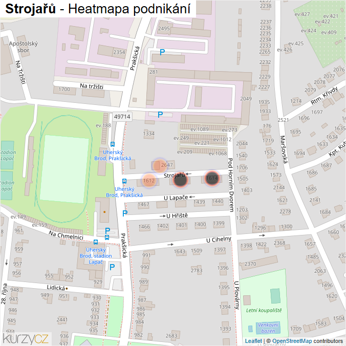 Mapa Strojařů - Firmy v ulici.
