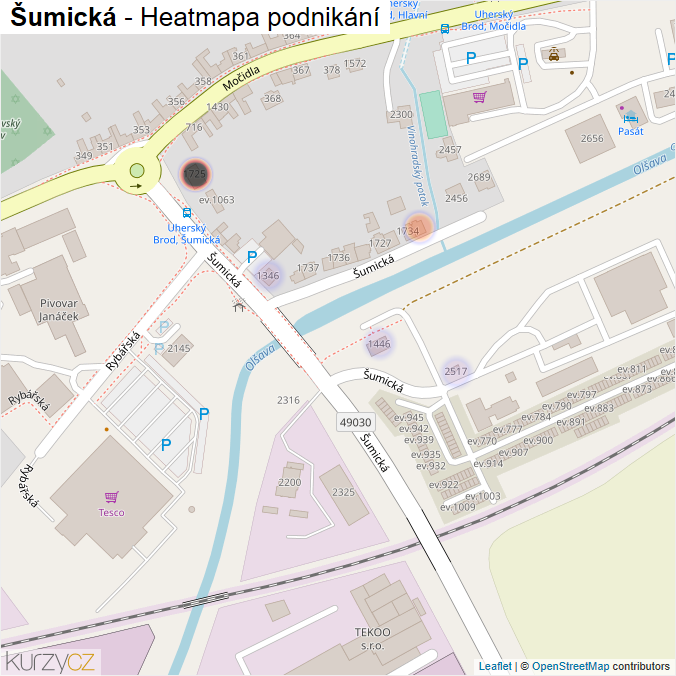 Mapa Šumická - Firmy v ulici.