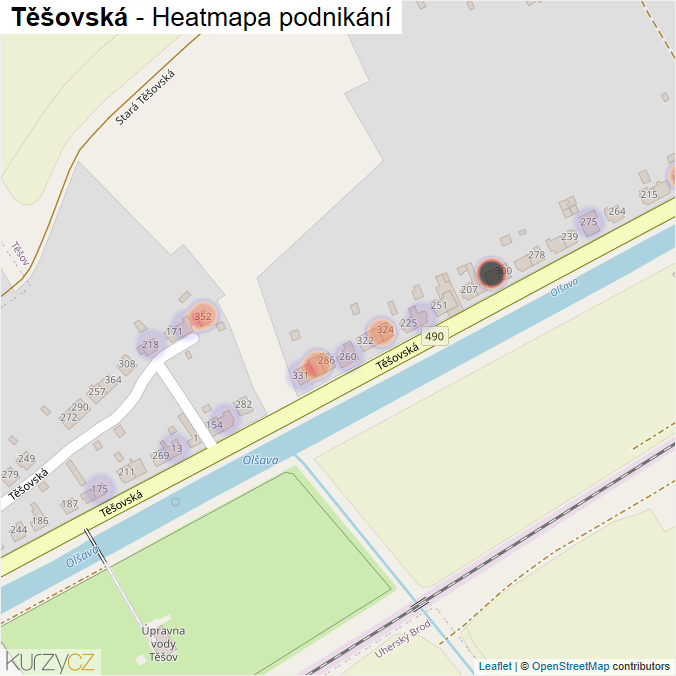 Mapa Těšovská - Firmy v ulici.