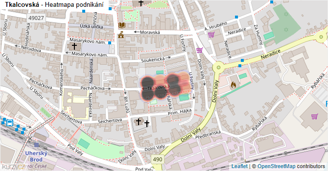 Tkalcovská - mapa podnikání