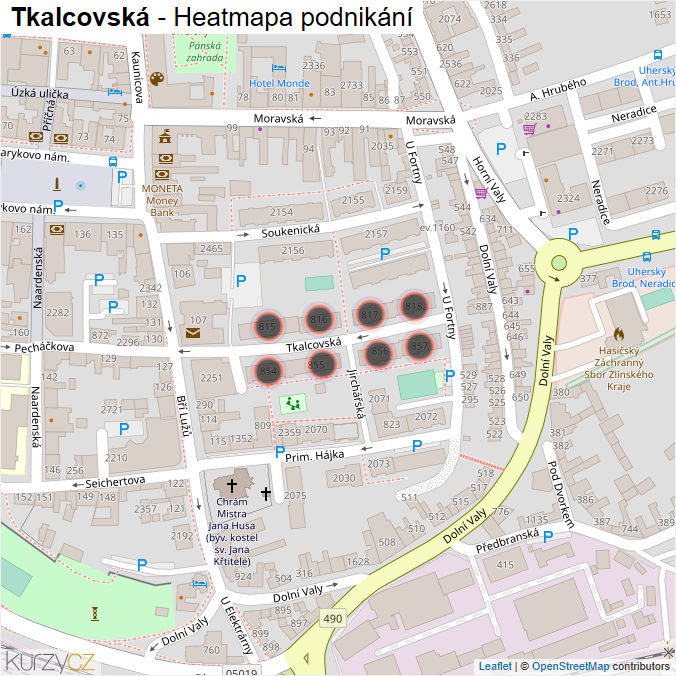Mapa Tkalcovská - Firmy v ulici.