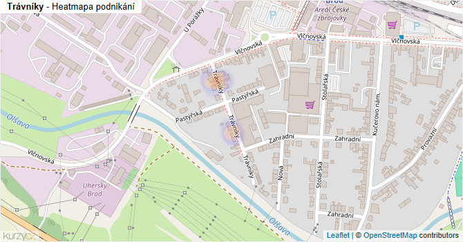 Trávníky - mapa podnikání