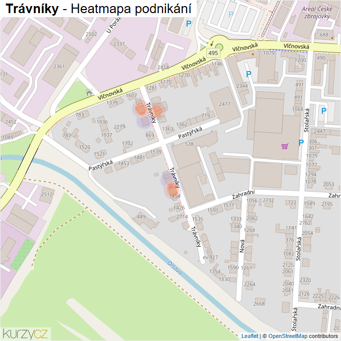 Mapa Trávníky - Firmy v ulici.