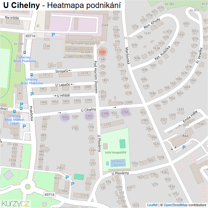 Mapa U Cihelny - Firmy v ulici.