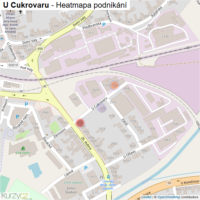 Mapa U Cukrovaru - Firmy v ulici.