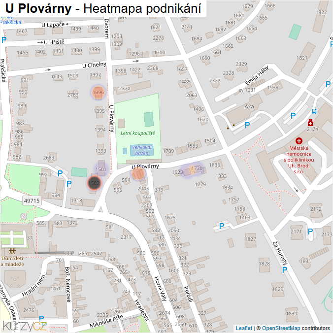 Mapa U Plovárny - Firmy v ulici.