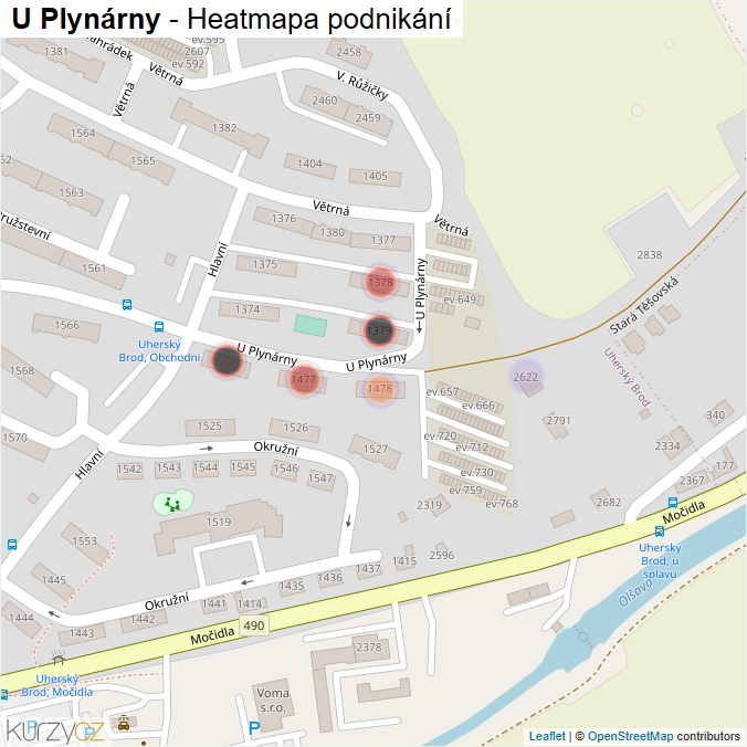 Mapa U Plynárny - Firmy v ulici.