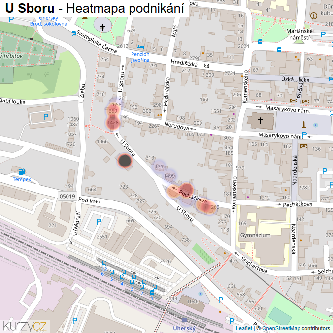 Mapa U Sboru - Firmy v ulici.