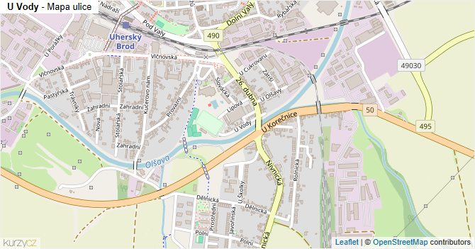 U Vody - mapa ulice