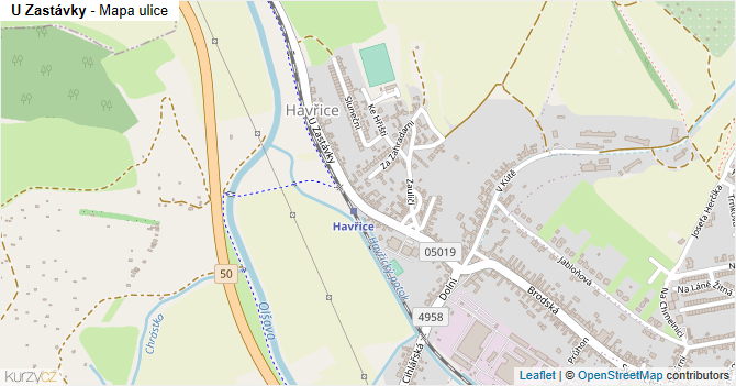 U Zastávky - mapa ulice