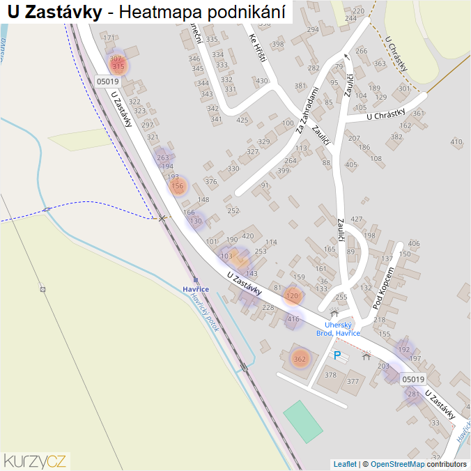 Mapa U Zastávky - Firmy v ulici.
