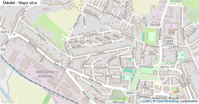 Údolní - mapa ulice