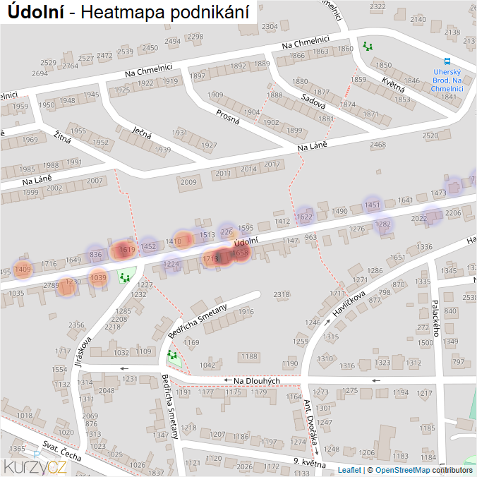 Mapa Údolní - Firmy v ulici.