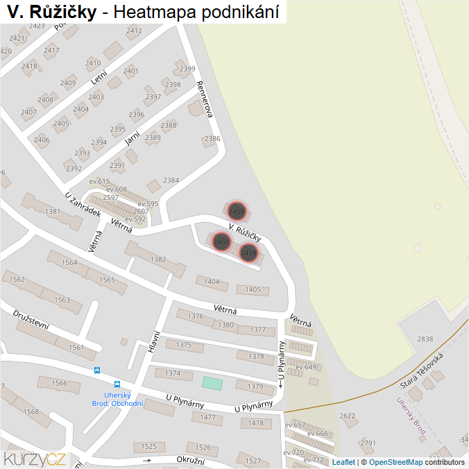 Mapa V. Růžičky - Firmy v ulici.