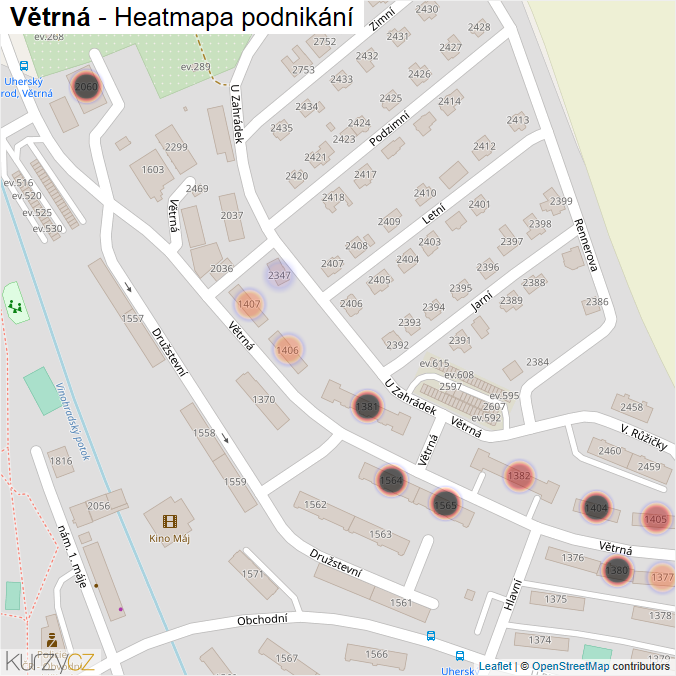 Mapa Větrná - Firmy v ulici.