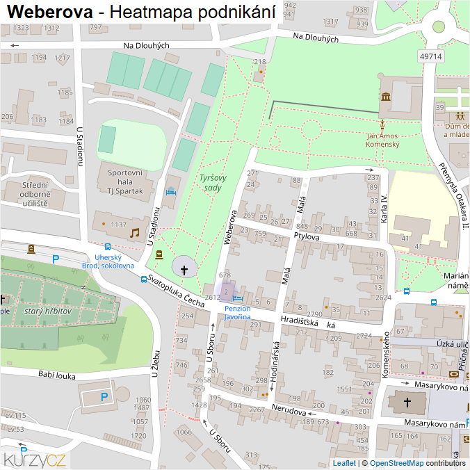 Mapa Weberova - Firmy v ulici.