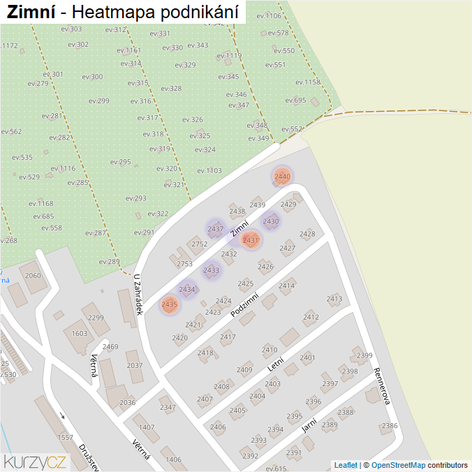 Mapa Zimní - Firmy v ulici.