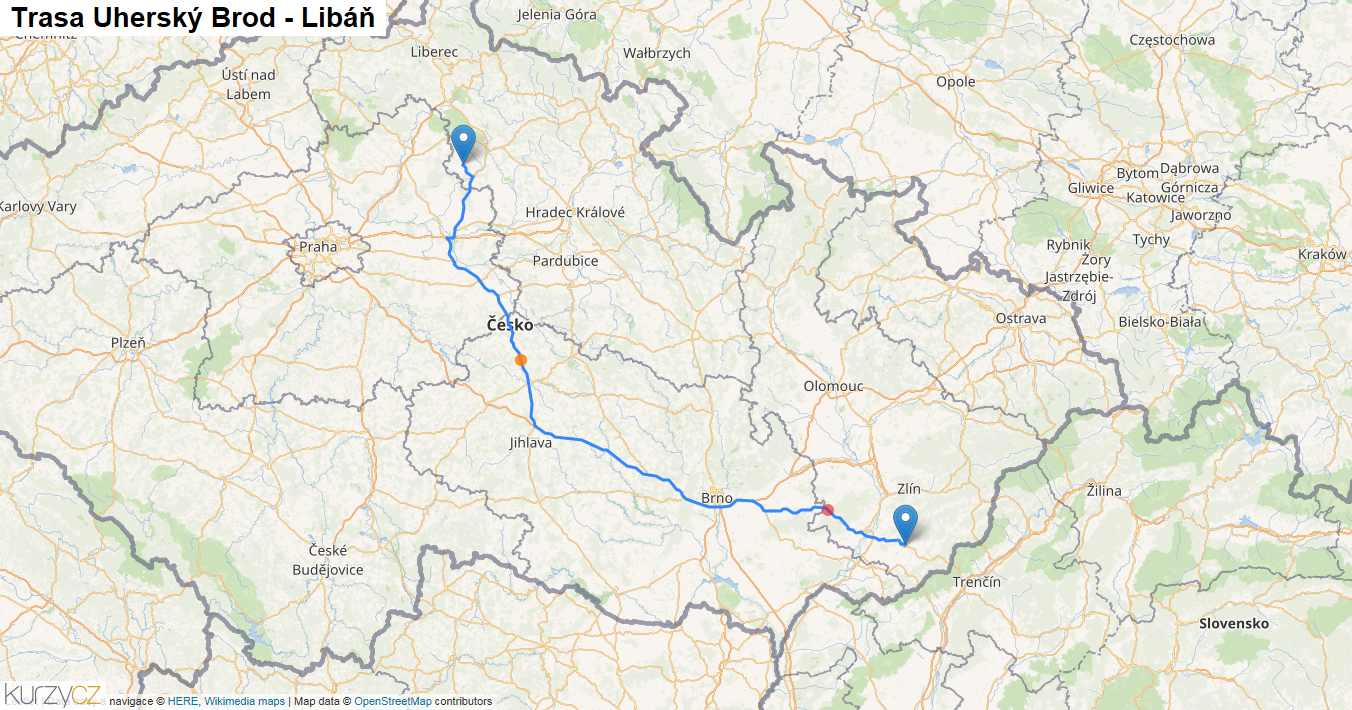 Uherský Brod-Libáň, mapa trasy
