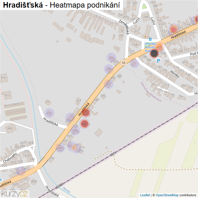 Mapa Hradišťská - Firmy v ulici.