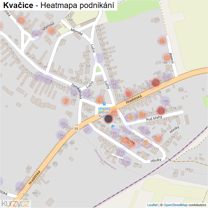 Mapa Kvačice - Firmy v části obce.