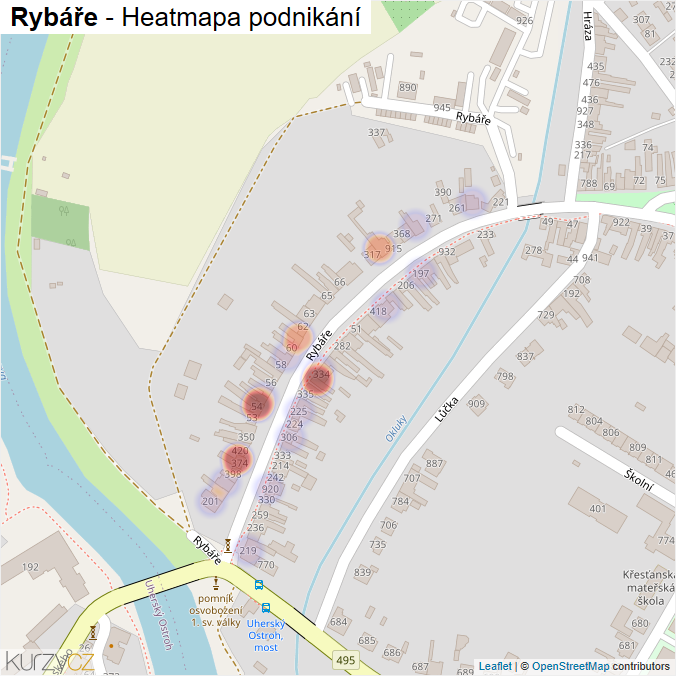 Mapa Rybáře - Firmy v ulici.