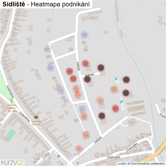 Mapa Sídliště - Firmy v ulici.