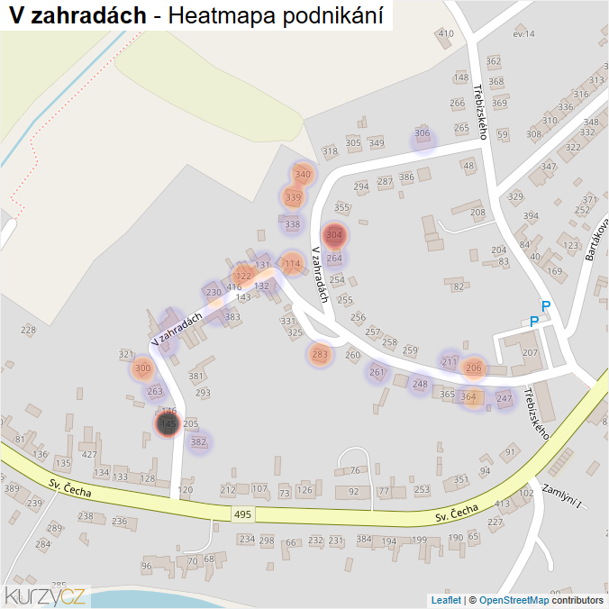 Mapa V zahradách - Firmy v ulici.