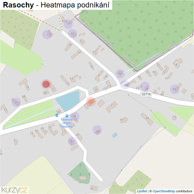 Mapa Rasochy - Firmy v části obce.