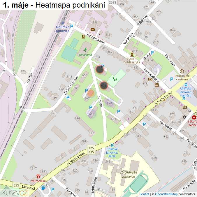 Mapa 1. máje - Firmy v ulici.