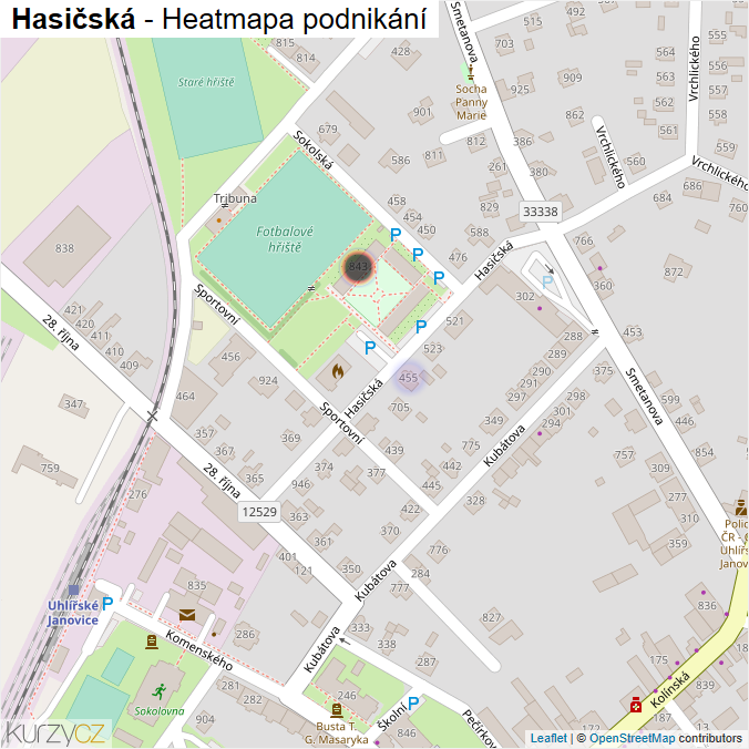 Mapa Hasičská - Firmy v ulici.