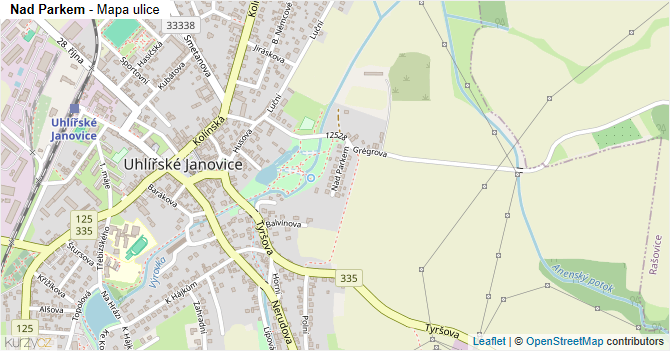 Nad Parkem - mapa ulice