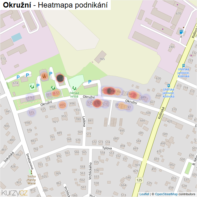 Mapa Okružní - Firmy v ulici.