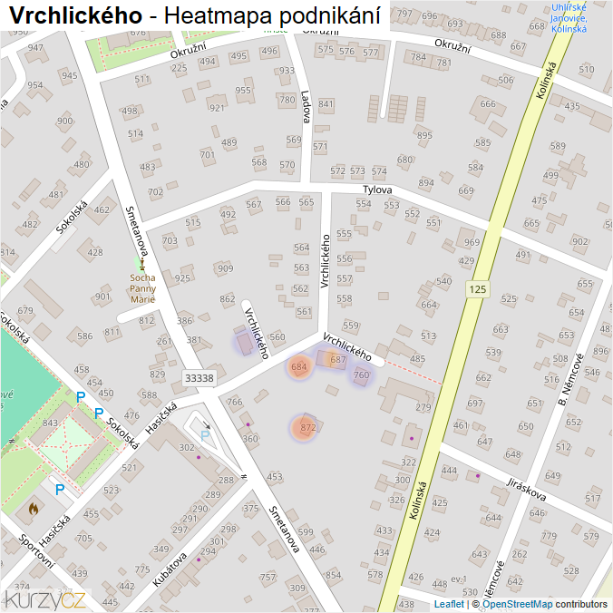 Mapa Vrchlického - Firmy v ulici.