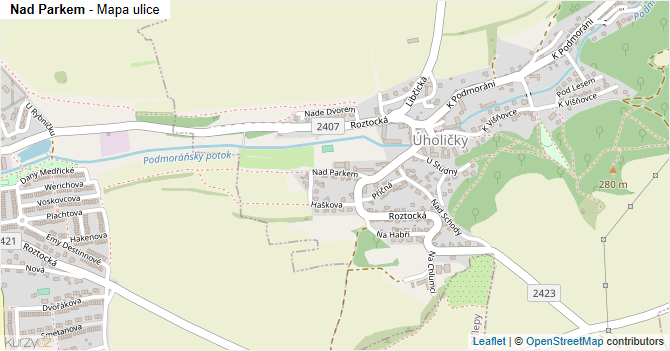 Nad Parkem - mapa ulice