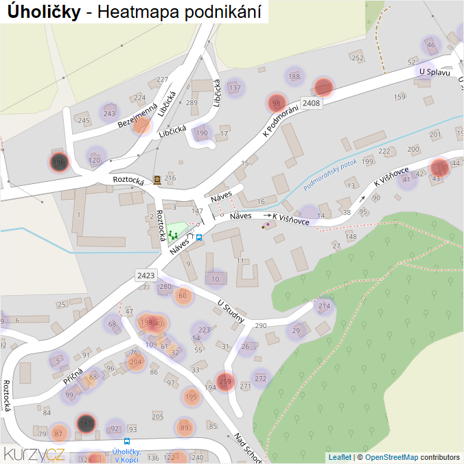 Mapa Úholičky - Firmy v části obce.