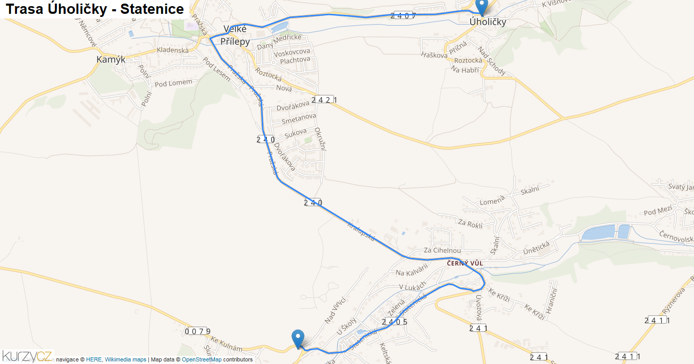Úholičky-Statenice, mapa trasy
