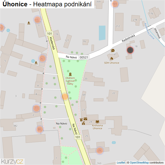 Mapa Úhonice - Firmy v obci.