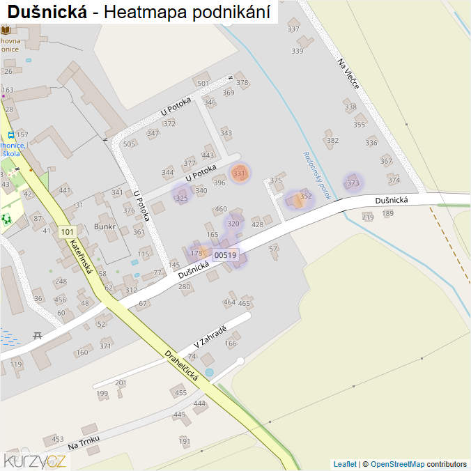 Mapa Dušnická - Firmy v ulici.