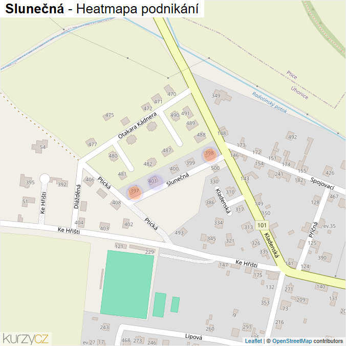 Mapa Slunečná - Firmy v ulici.