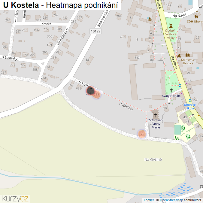 Mapa U Kostela - Firmy v ulici.