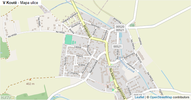 V Koutě - mapa ulice
