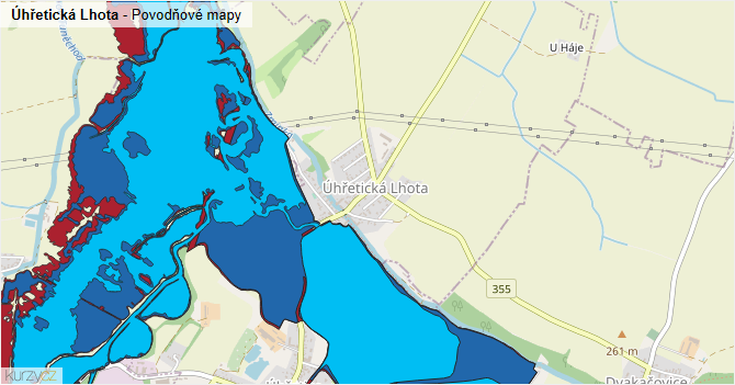 Úhřetická Lhota - záplavové mapy stoleté vody