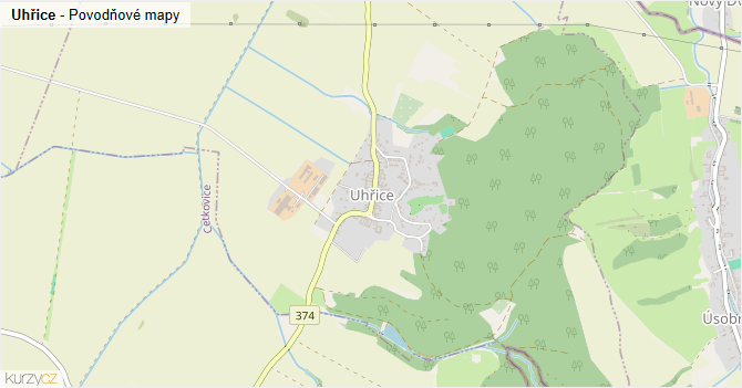 Uhřice - záplavové mapy stoleté vody