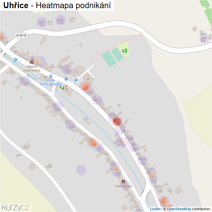 Mapa Uhřice - Firmy v části obce.