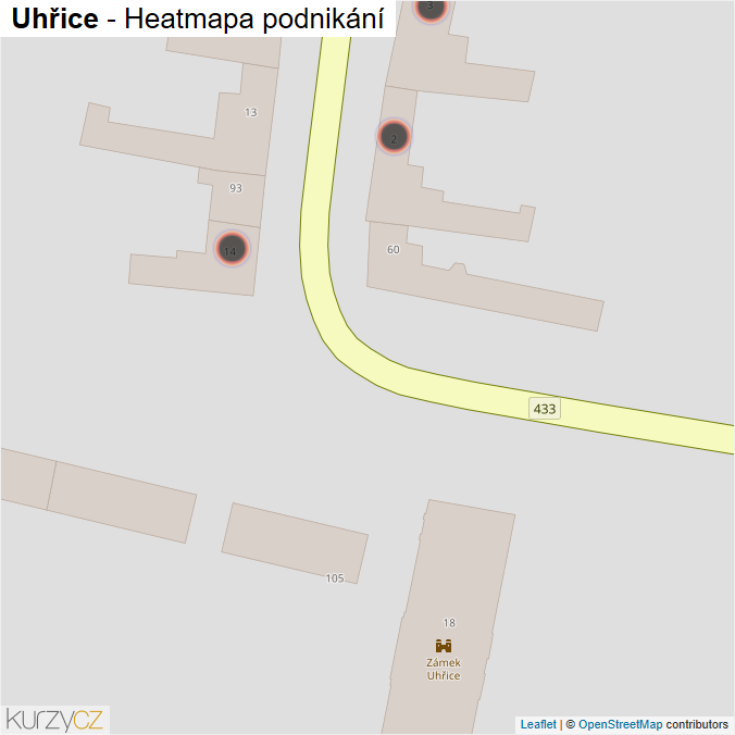 Mapa Uhřice - Firmy v obci.