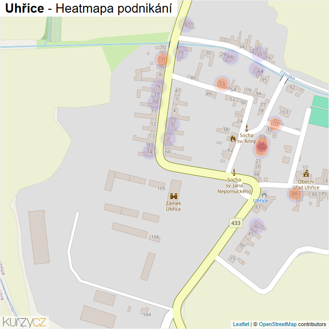 Mapa Uhřice - Firmy v části obce.