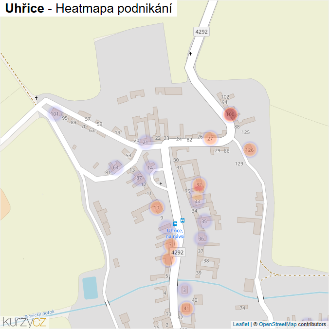 Mapa Uhřice - Firmy v části obce.