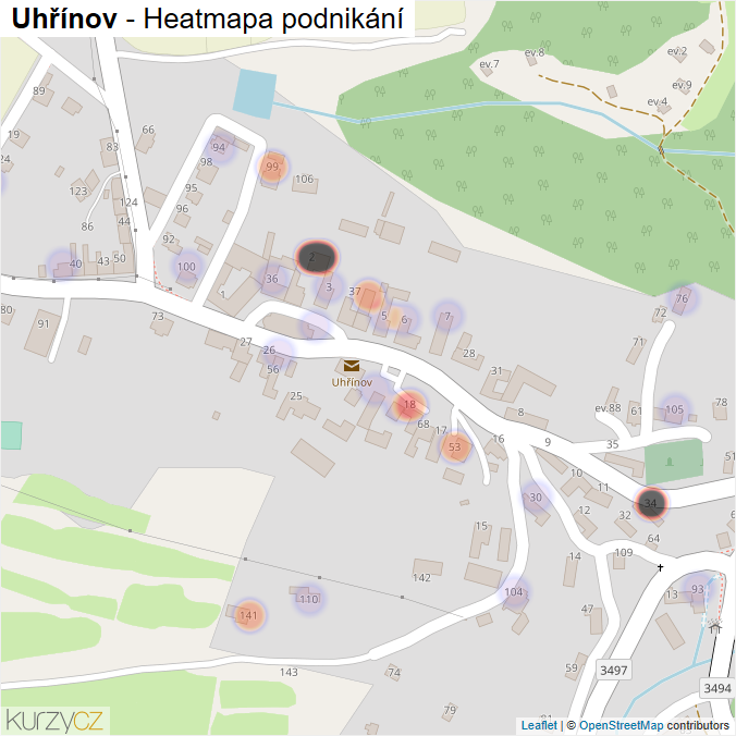 Mapa Uhřínov - Firmy v části obce.